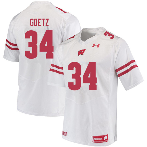 Men #34 C.J. Goetz Wisconsin Badgers College Football Jerseys Sale-White